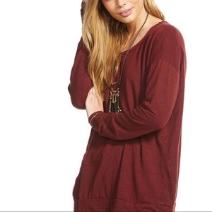 CHASER Cutout V-Back Dolman Pullover Medium‎ Maroon